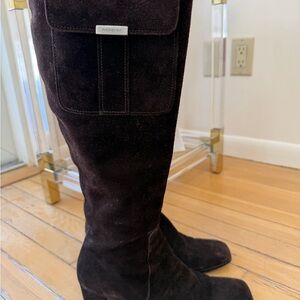 Yves Saint Laurent Dark Suede Boots with Silver Detail